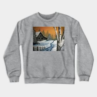 Snowy Barn and Birch Crewneck Sweatshirt